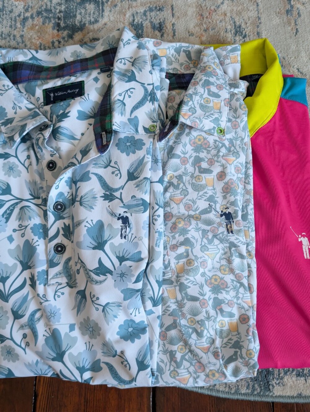 William Murray Golf Men’s Polo Bundle — White, Light Blue, Pink Color Block Lot